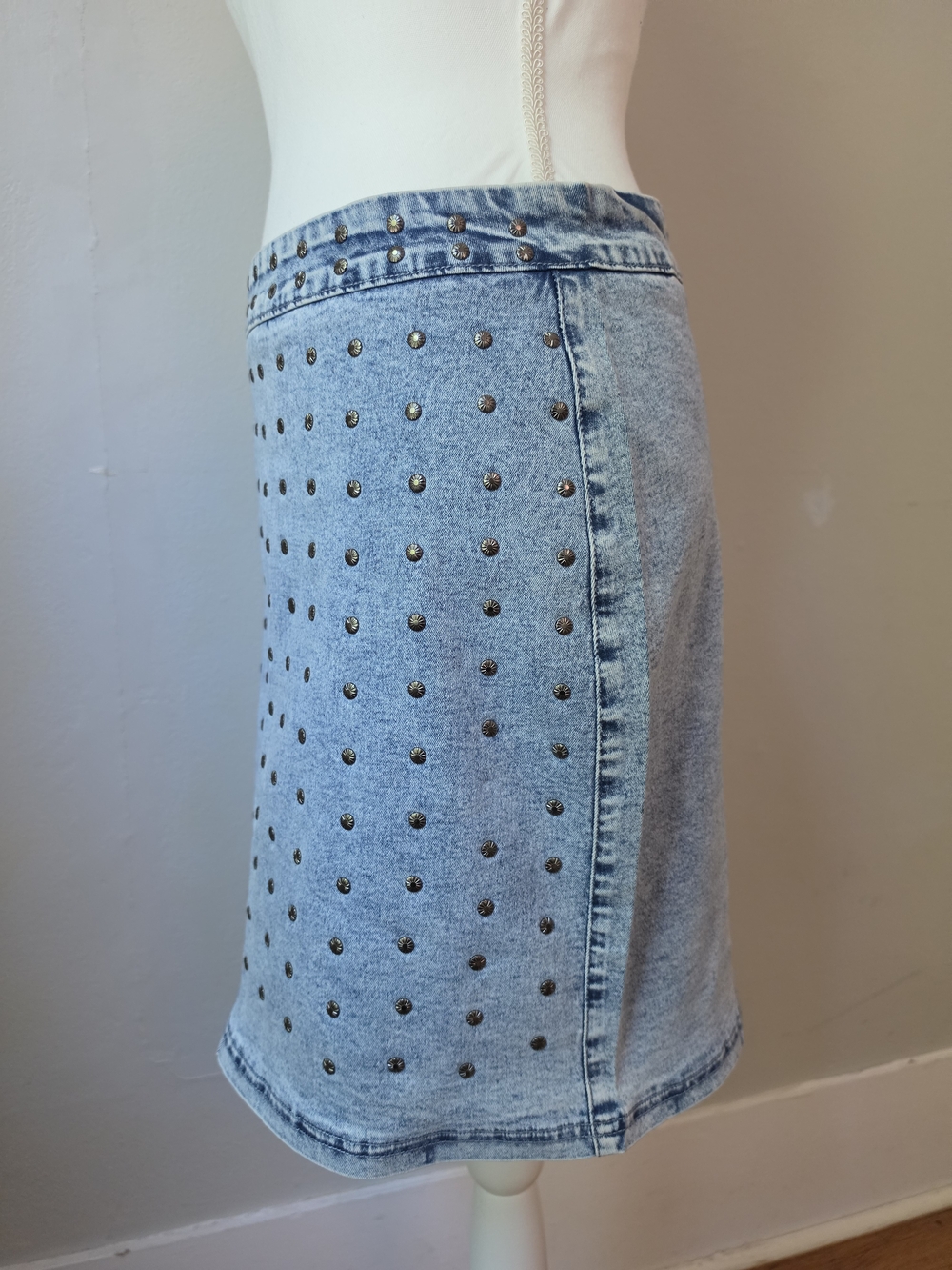 Studded Light Blue Denim Mini Skirt - Women - Picture 7 of 14
